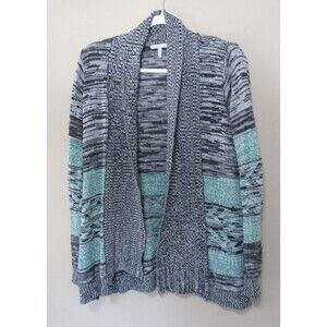 ONEIL Open Cardigan Sweater Womens Small Green/Gray Tight Knit Long Sleeve